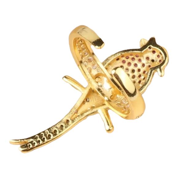 Gold Multi-Color Round Cubic Zirconia Micro-Pavé Set Perched Parrot Ring - Picture 5 of 6